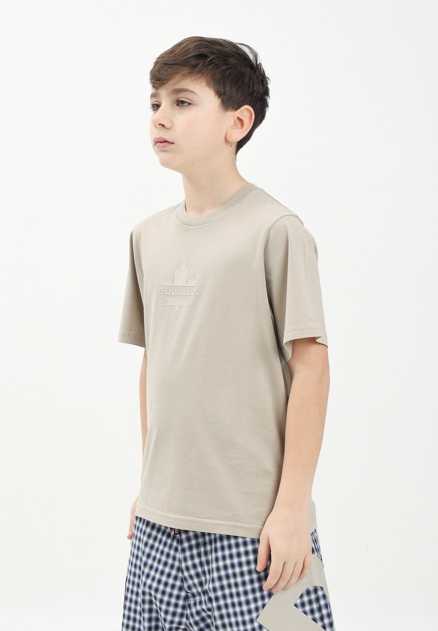 DSQUARED2 T-shirt a manica corta beige per donna, ragazzi e bambini con stampa logo su foglia d'acero DQ2743D0AC7 DQ717 DSQUARED2 