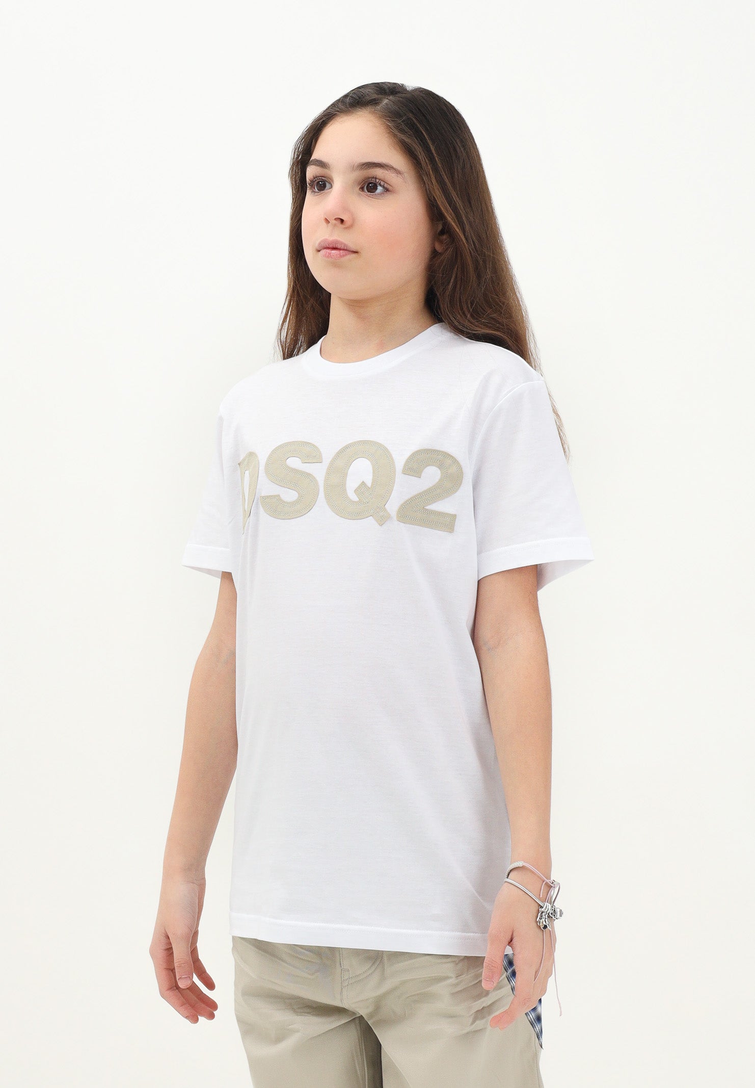DSQUARED2 T-shirt a manica corta bianca per donna, ragazzi e bambini con ricamo logo DQ2749D004G DQ100 DSQUARED2 