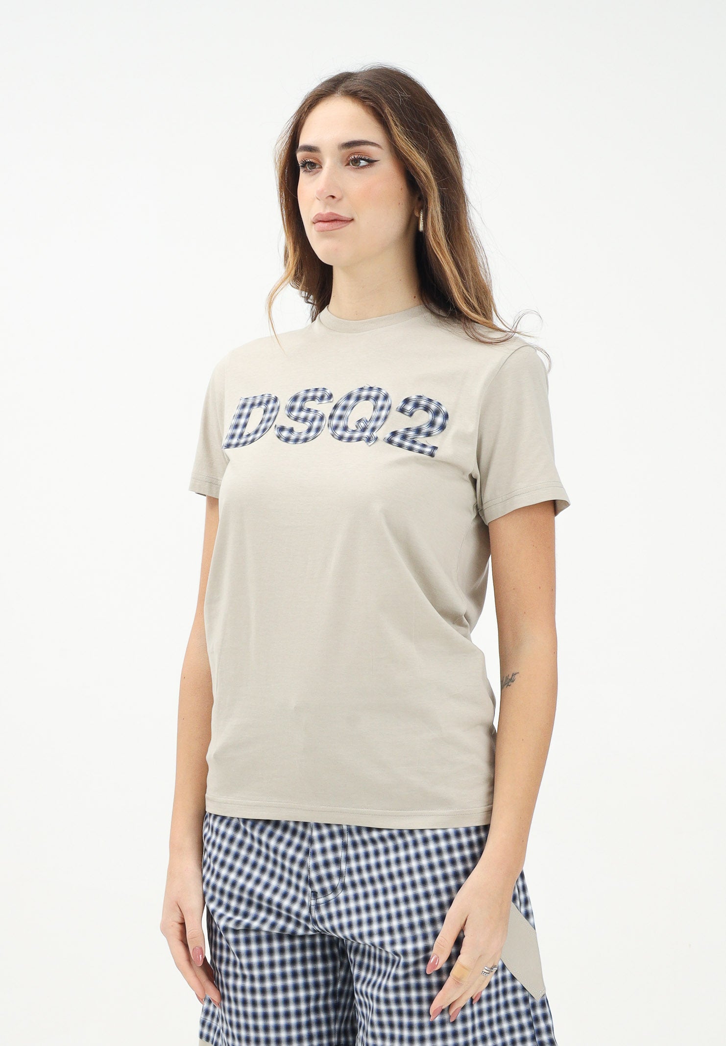 DSQUARED2 T-shirt a manica corta beige per donna, ragazzi e bambini con ricamo logo DQ2749D004G DQ717 DSQUARED2 