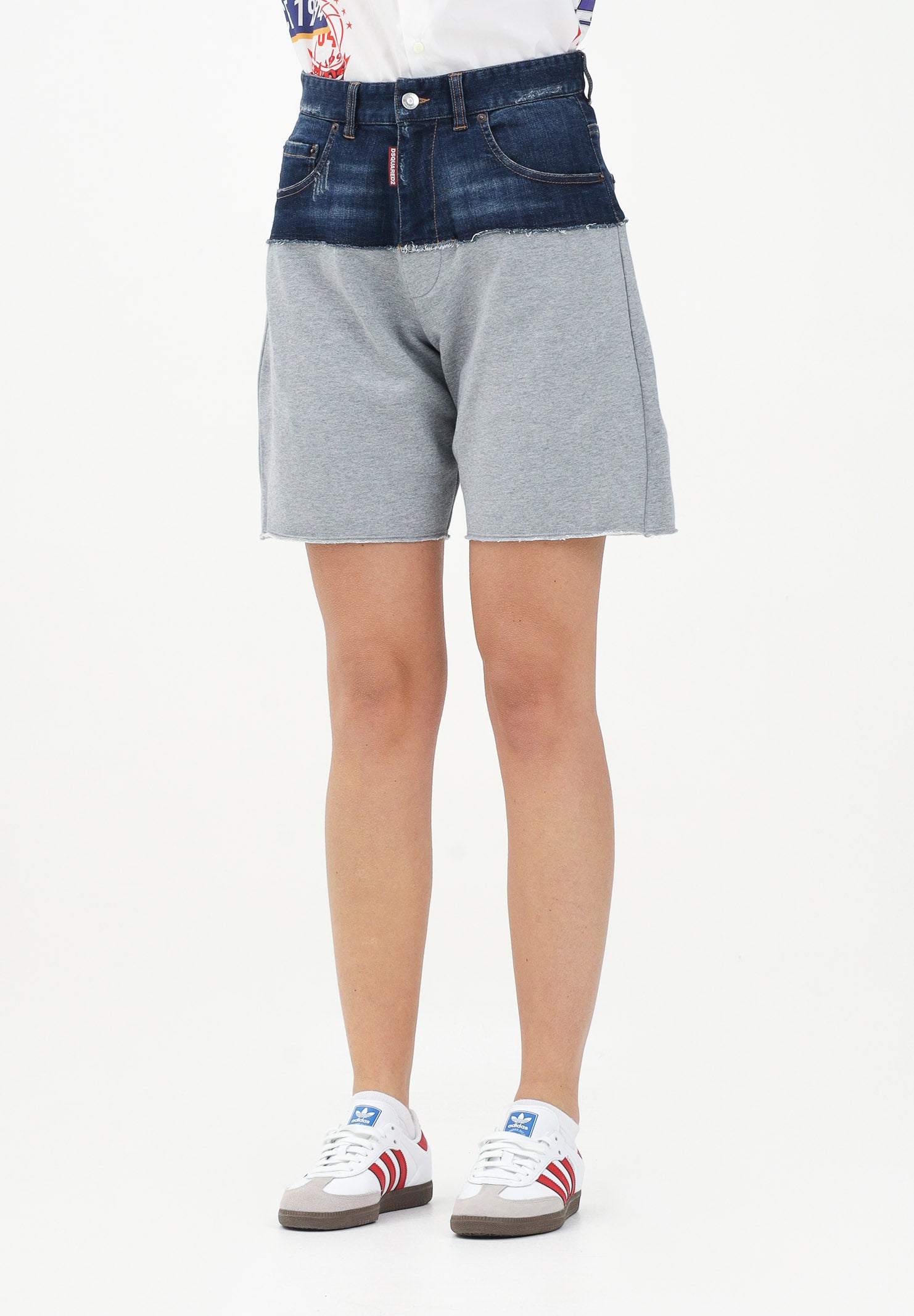 Bermuda in pile grigio e in denim per donna, ragazzi e bambini DQ2769D0ACI DQ937 DSQUARED2 