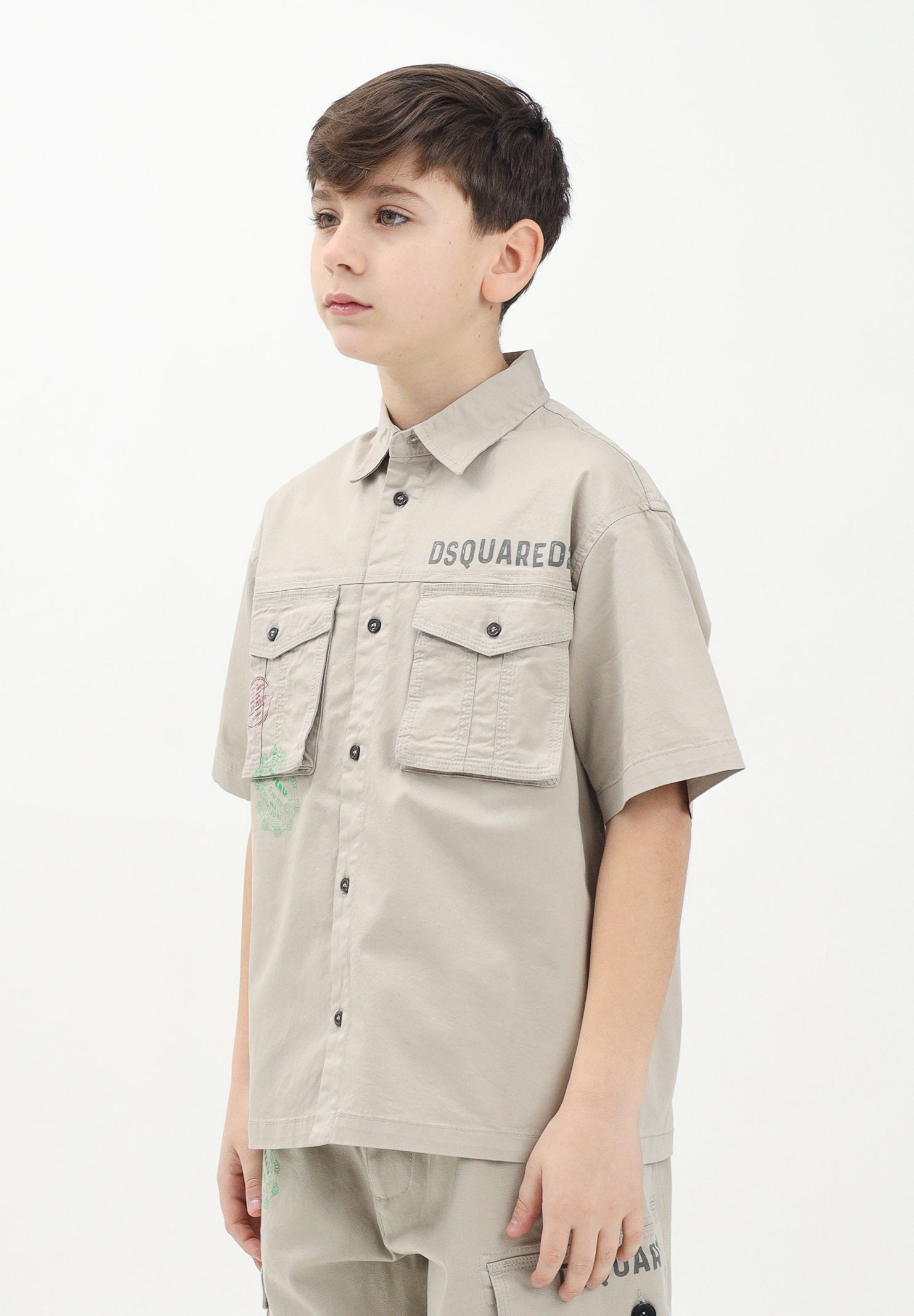 Camicia a manica corta beige per donna, ragazzi e bambini con grafica Passport DQ2775D0ACB DQ717 DSQUARED2 