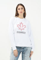DSQUARED2 Felpa girocollo bianca per donna, ragazzi e bambini con foglia d'acero e logo DQ2786D0A9U DQ100 DSQUARED2 