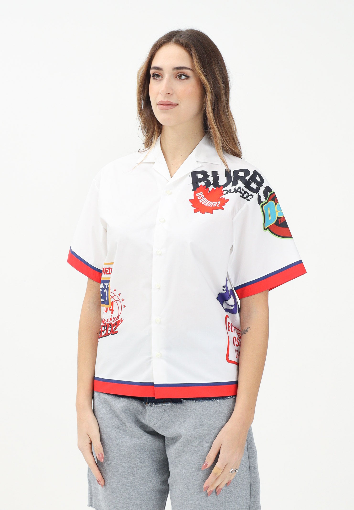 DSQUARED2 Camicia a manica corta bianca per donna, ragazzi e bambini con grafica Urban DQ2819D007D DQ100 DSQUARED2 