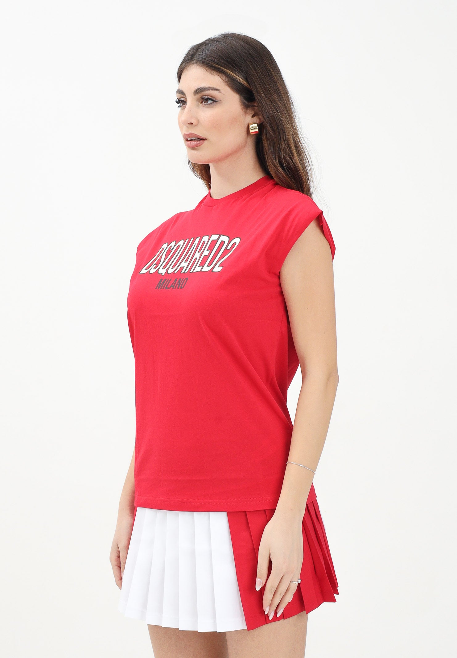 DSQUARED2 T-shirt senza maniche rossa per donna, ragazzi e bambini con stampa logo DQ2900D0A47 DQ405 DSQUARED2 
