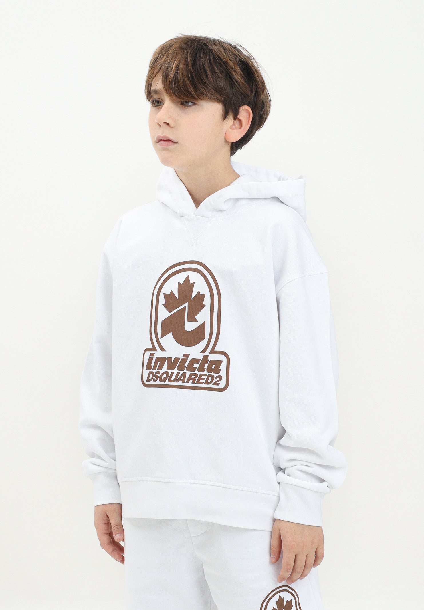 DSQUARED2 Felpa con cappuccio bianca per donna, ragazzi e bambini con stampa "Invicta Dsquared2" DQ2907D0AD2 DQ100 DSQUARED2 