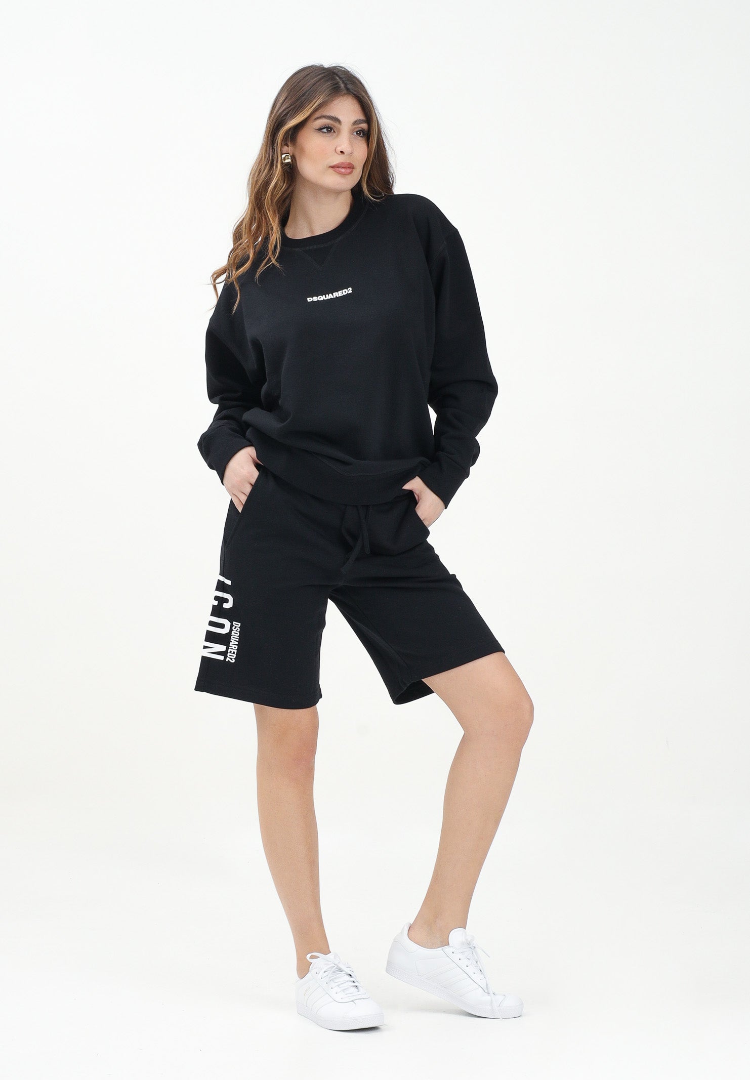 DSQUARED2 Shorts sportivo nero per donna, ragazzi e bambini con stampa logo DQ2930D0094 DQ900 DSQUARED2 