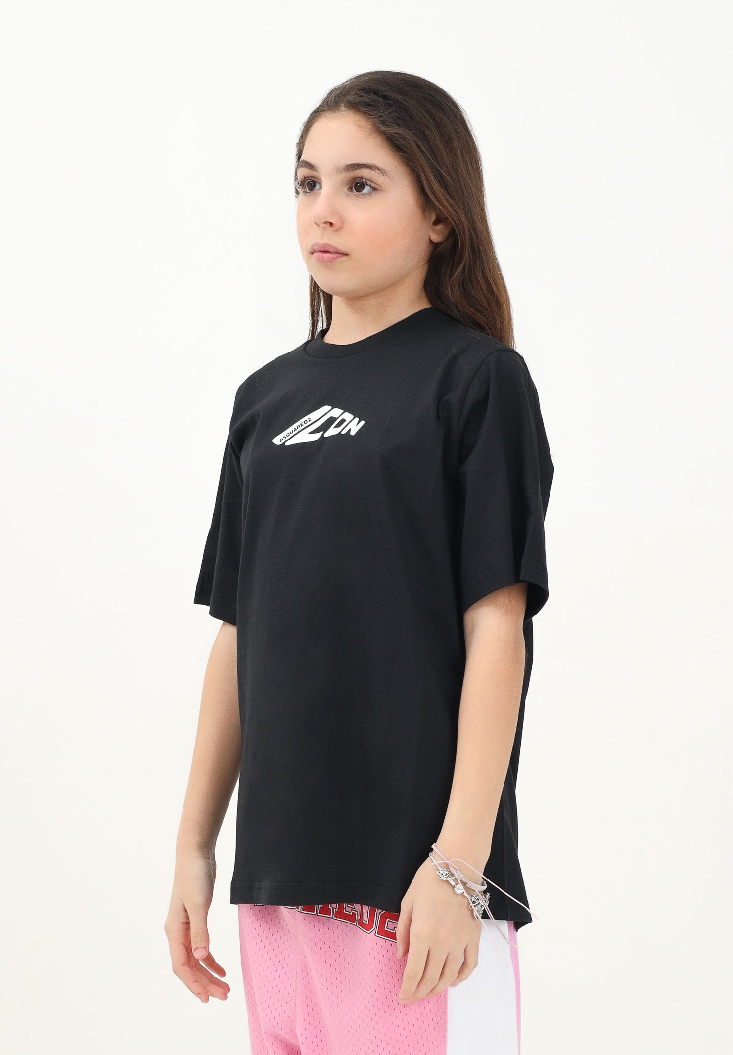 DSQUARED2 T-shirt a manica corta nera per donna, ragazzi e bambini con stampa ICON DQ2941D00XM DQ900 DSQUARED2 