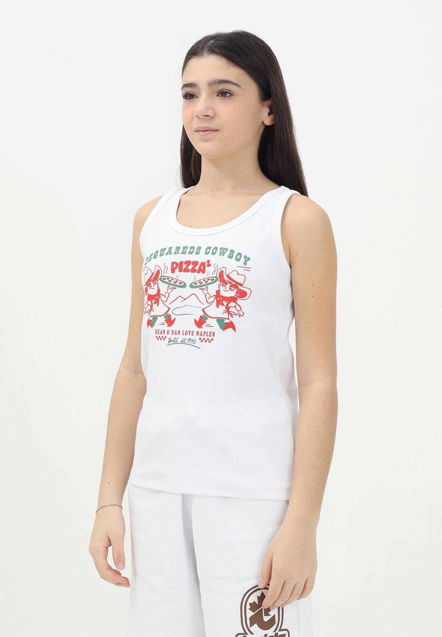 DSQUARED2 Canotta bianca per donna, ragazzi e bambini con grafica Cowboy Pizza DQ2974D0A2C DQ100 DSQUARED2 