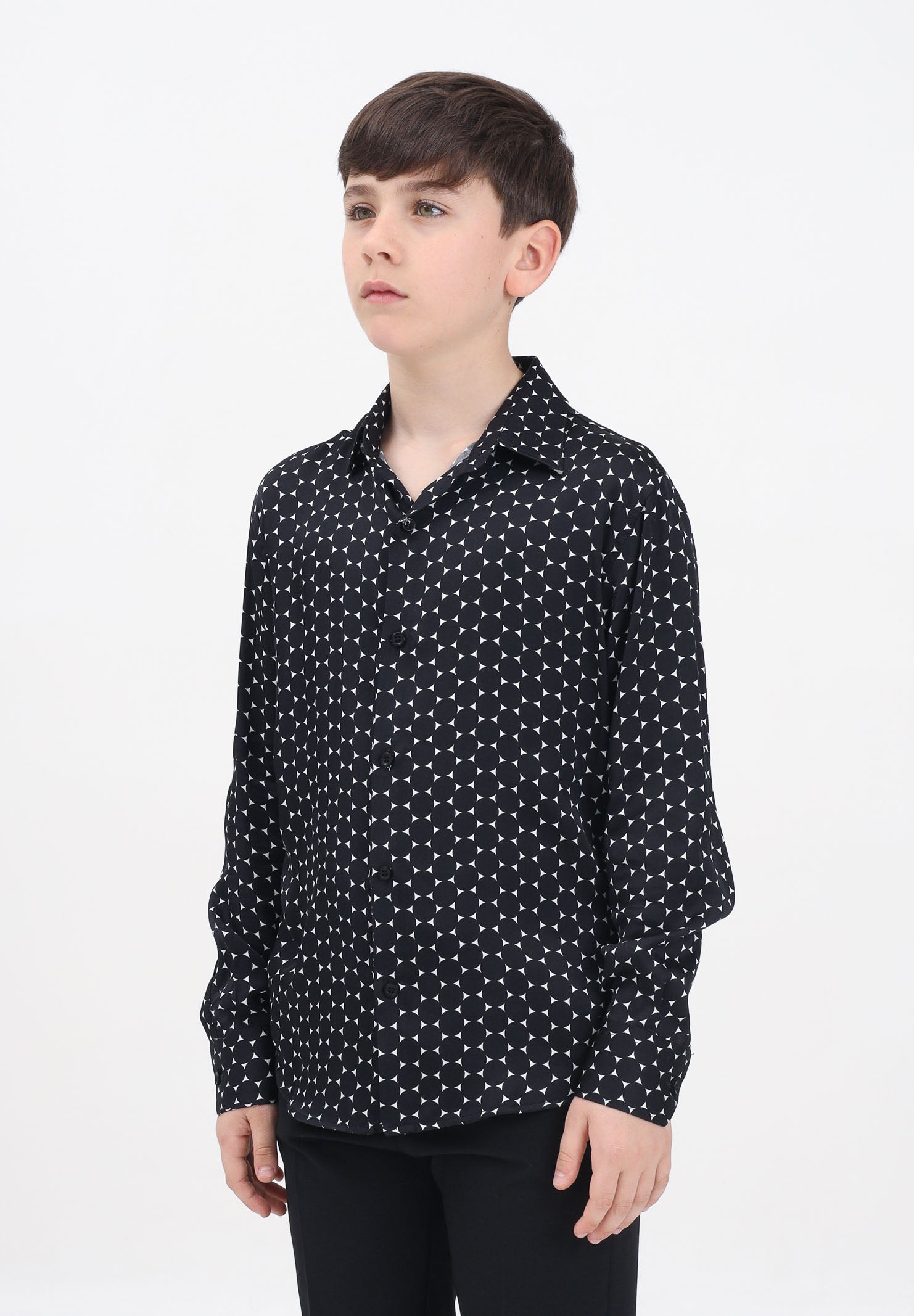 I'M BRIAN Camicia a manica lunga nera da bambino con stampa geometrica CA3305J 0028 I'M BRIAN 