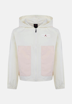 JORDAN Felpa con zip in tessuto utility bianca da bambina con logo 45D693 W3Z JORDAN 