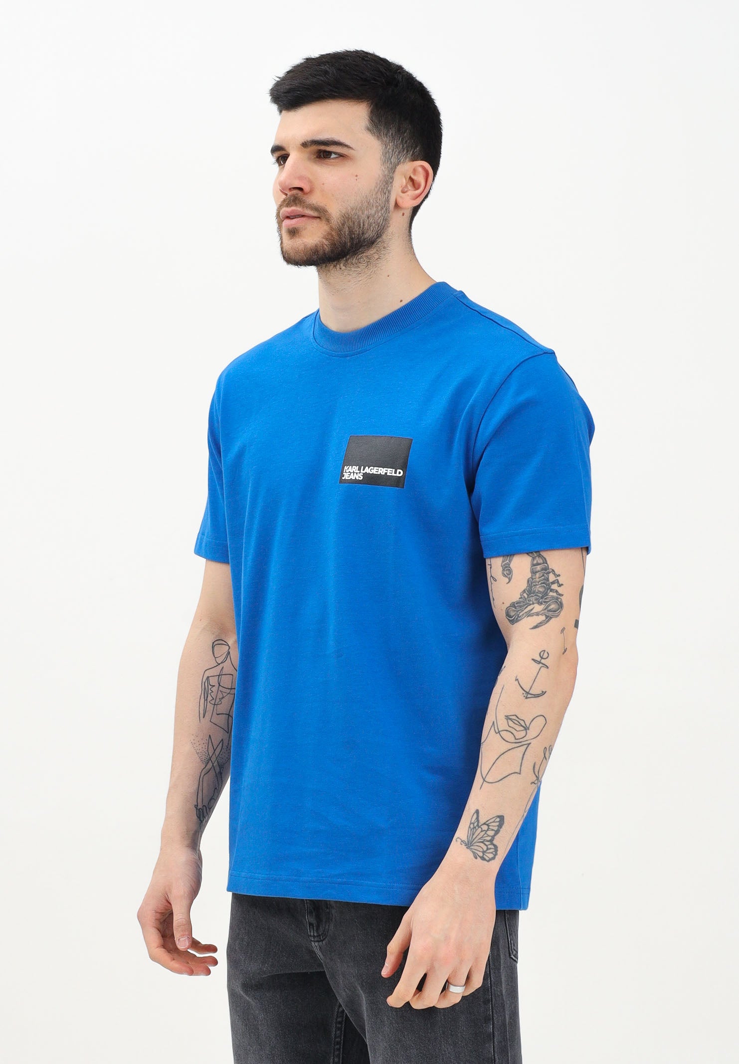 KARL LAGERFELD T-shirt a manica corta blu da uomo con stampa logo KLA1M17001 1AA KARL LAGERFELD 