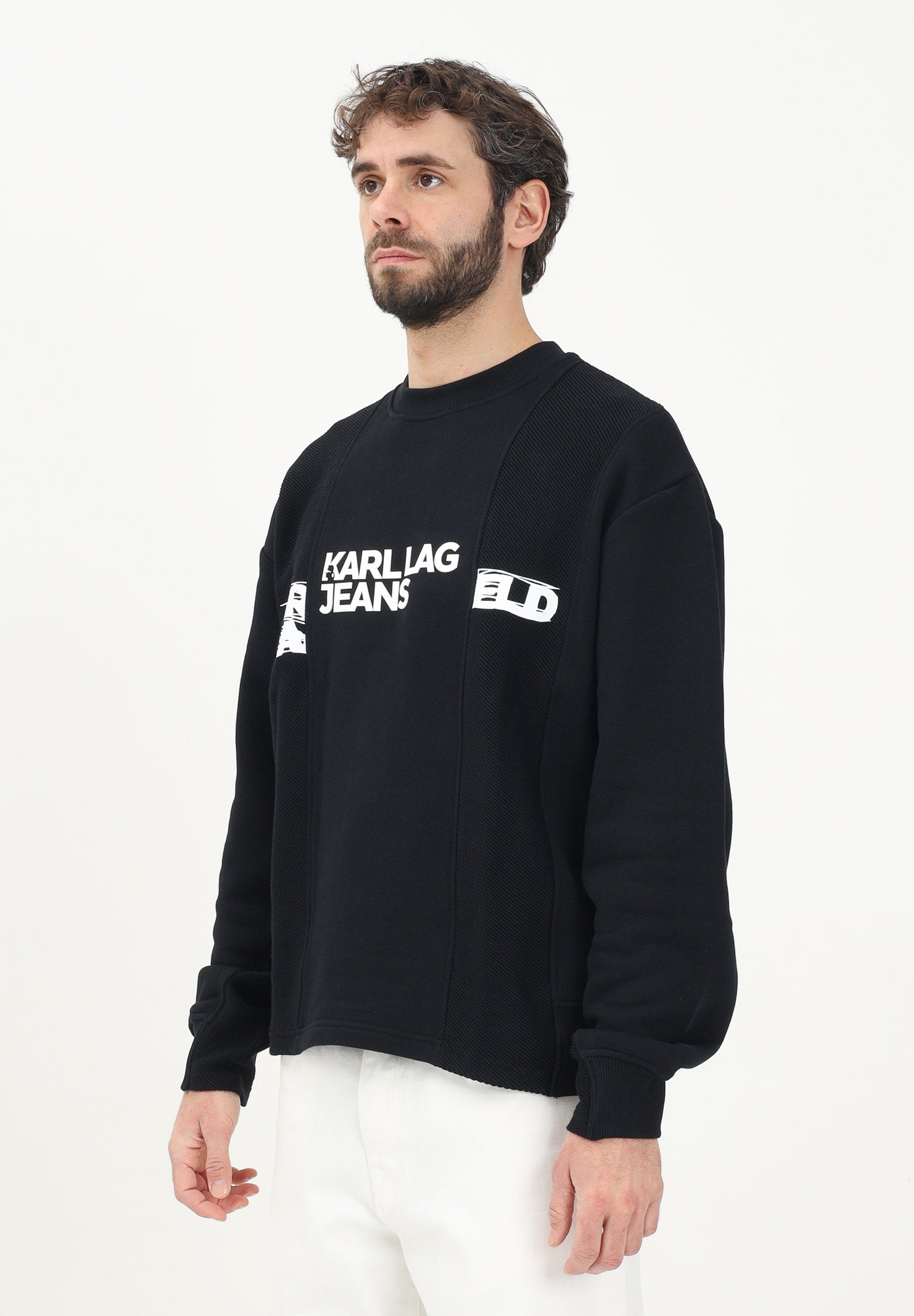 KARL LAGERFERLD Felpa girocollo nera da uomo con stampa logo KLA1M20030 999 KARL LAGERFELD 