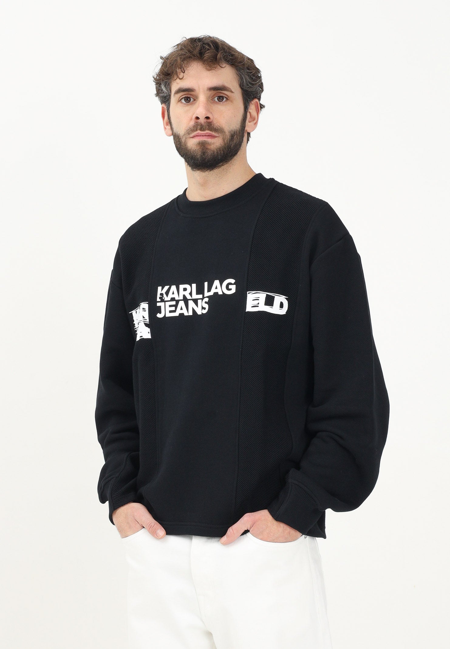 KARL LAGERFERLD Felpa girocollo nera da uomo con stampa logo KLA1M20030 999 KARL LAGERFELD 