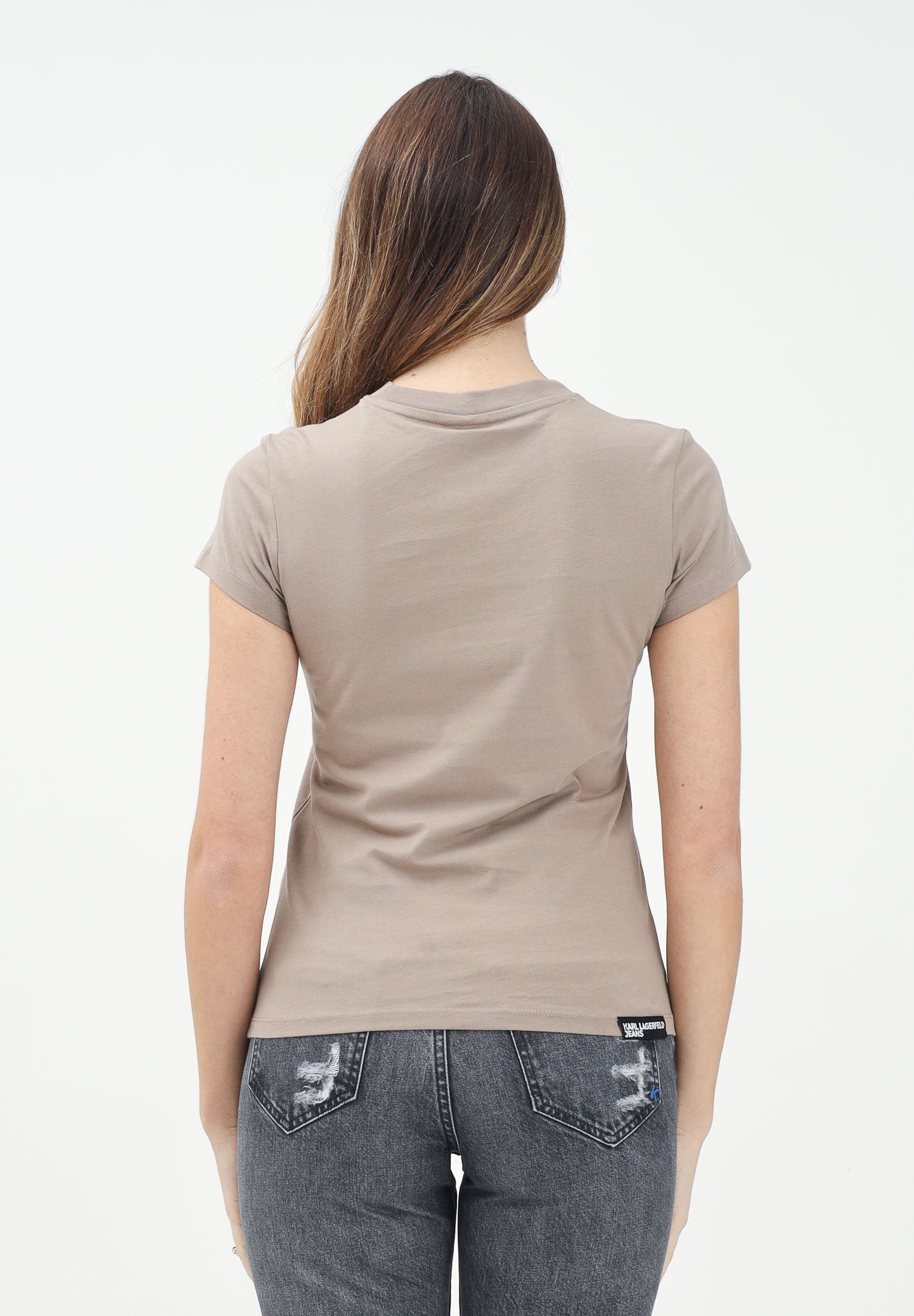 KARL LAGERFELD T-shirt a manica corta beige da donna decorata con il logo "Karl Lagerfeld Jeans" KLA1W17004 1JH KARL LAGERFELD 