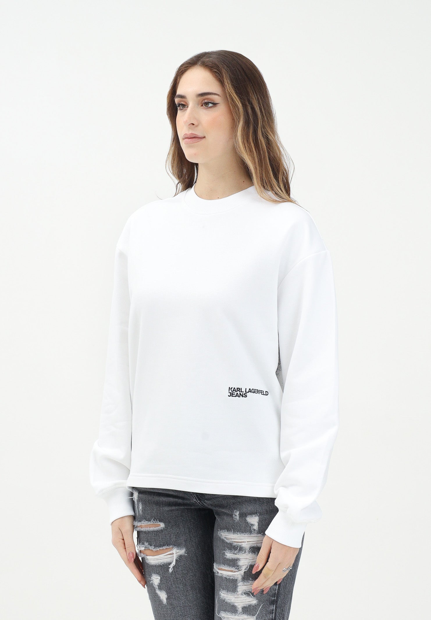 KARL LAGERFELD Felpa girocollo bianca da donna con stampa Karl Lagerfeld KLA1W20068 100 KARL LAGERFELD 