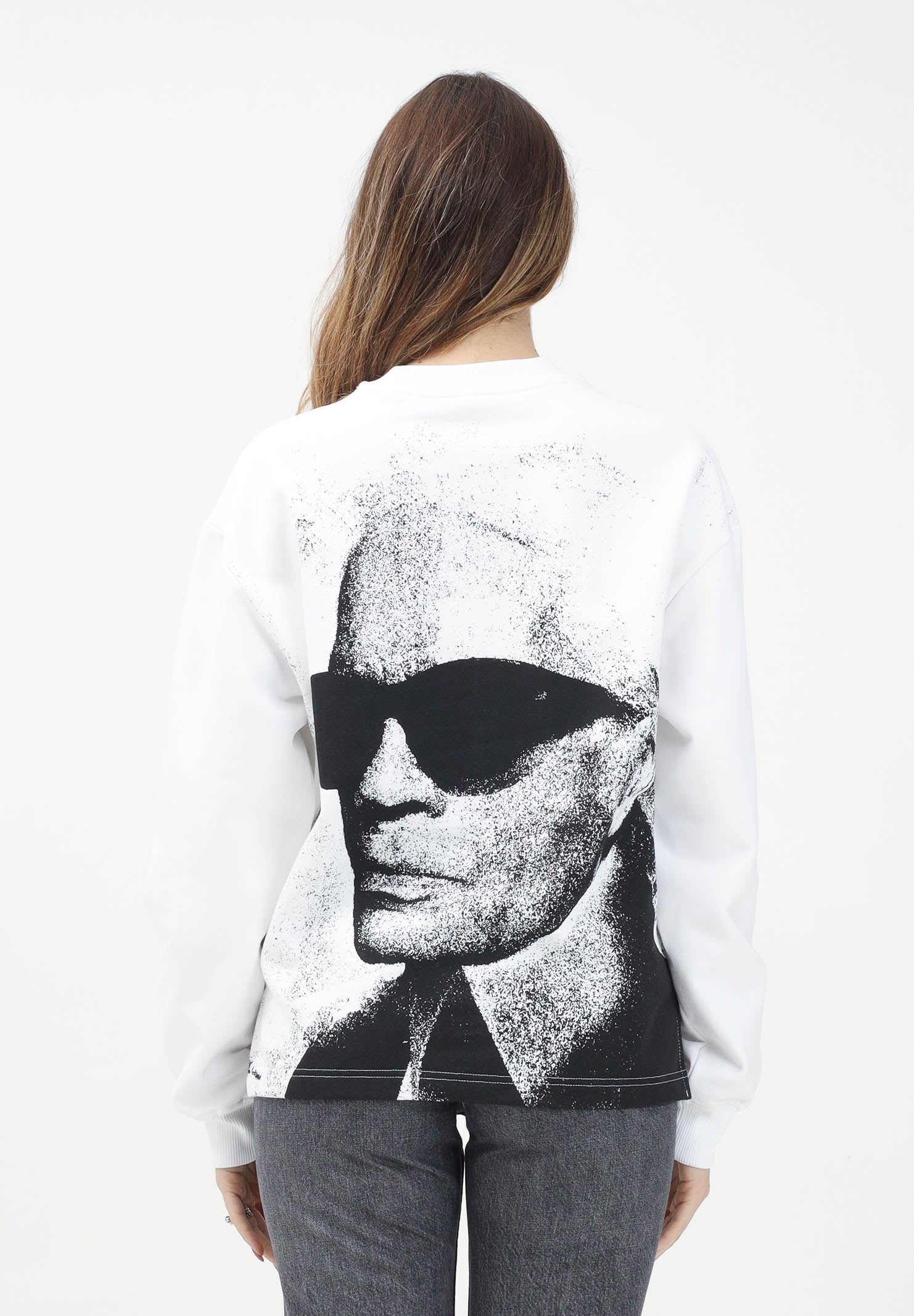 KARL LAGERFELD Felpa girocollo bianca da donna con stampa Karl Lagerfeld KLA1W20068 100 KARL LAGERFELD 