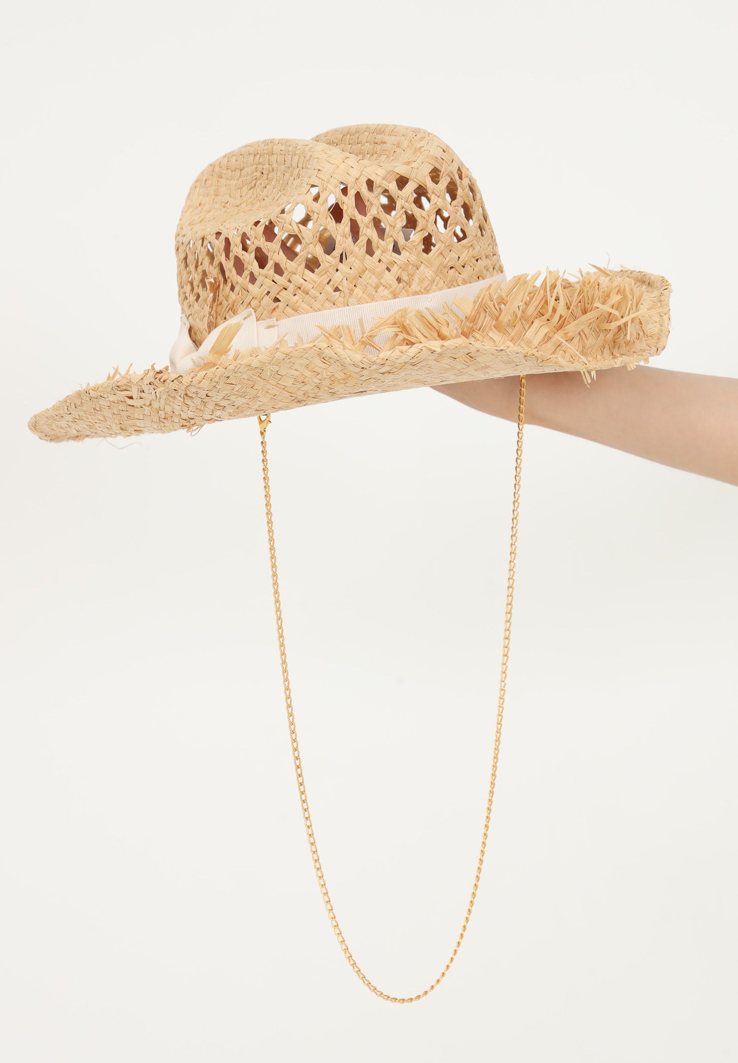 LUNATIQUE Cappello in paglia da donna con lavorazione traforata e fiocco NADYRA BEIGE LUNATIQUE 