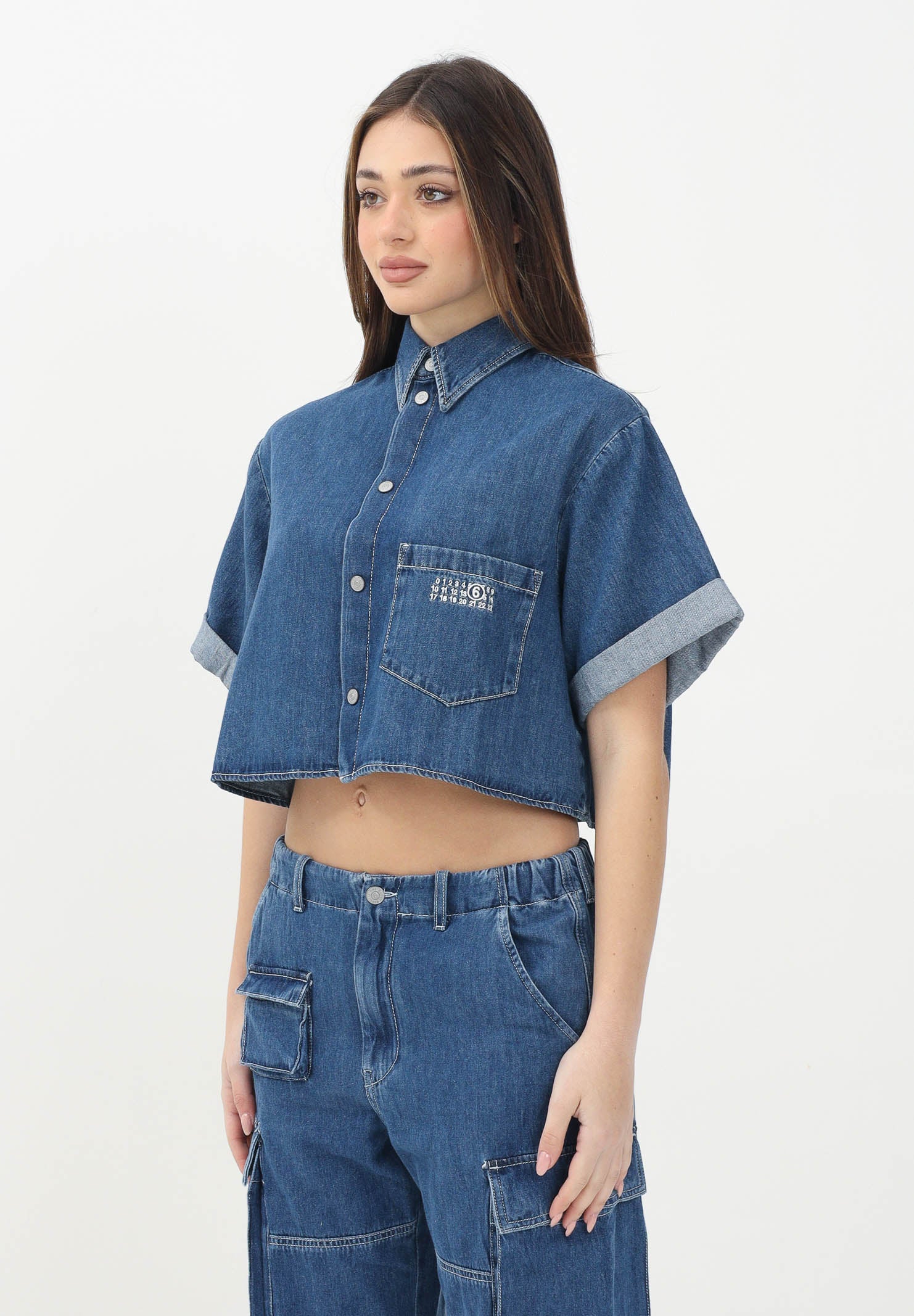MAISON MARGIELA Camicia in denim azzurro per donna, ragazze e bambine con maniche corte e risvolto M60763MM04S M601 MAISON MARGIELA 