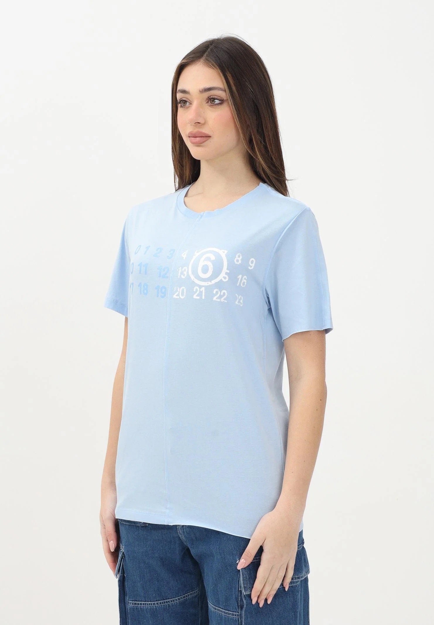 MAISON MARGIELA T-shirt a manica corta azzurra per donna, ragazzi e bambini con grafica "Stamp Numbers" M60775MM04I M6807 MAISON MARGIELA 