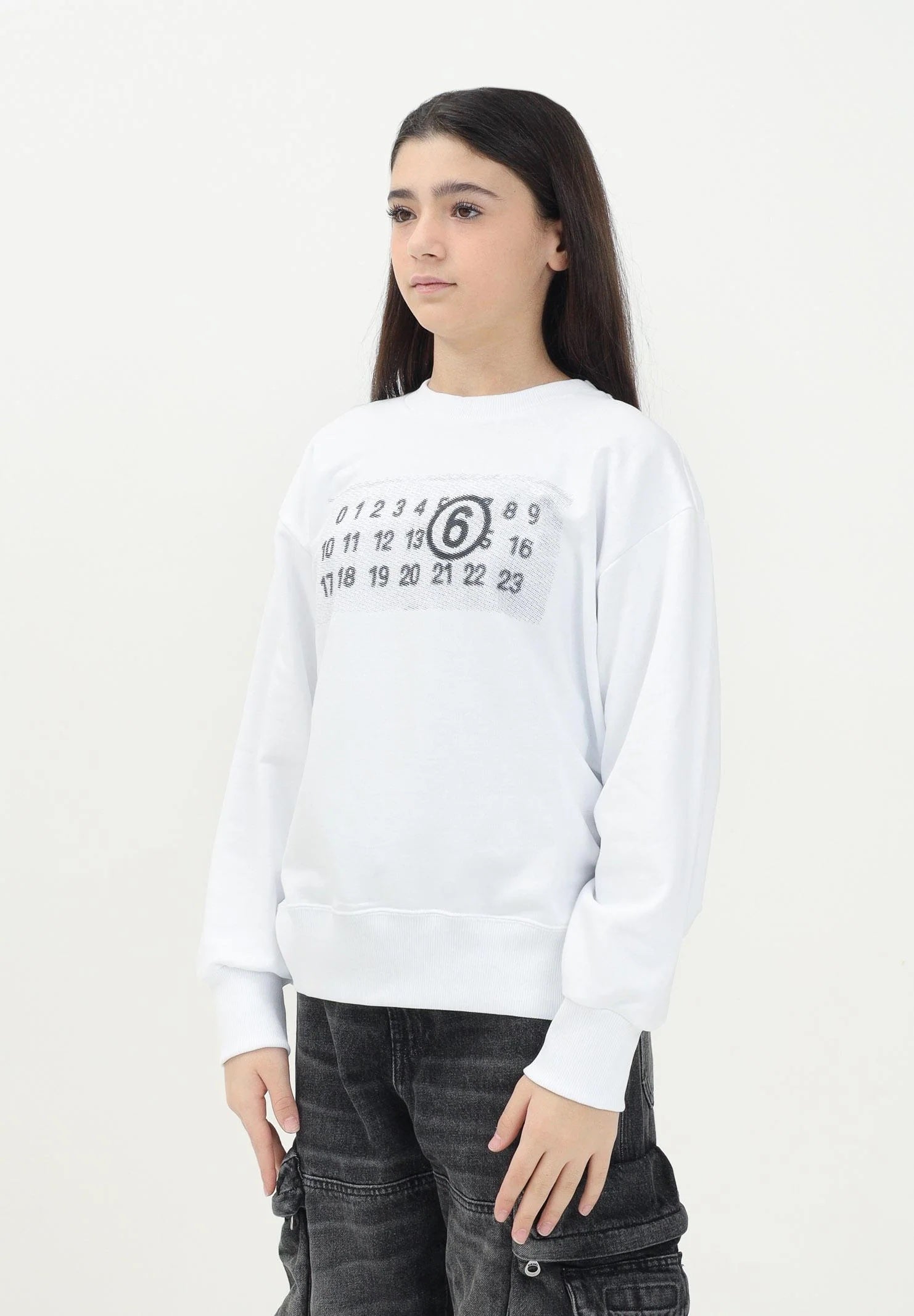 MAISON MARGIELA Felpa girocollo bianca per donna, ragazzi e bambini con logo numerico Pixe M60796MM02X M6100 MAISON MARGIELA 