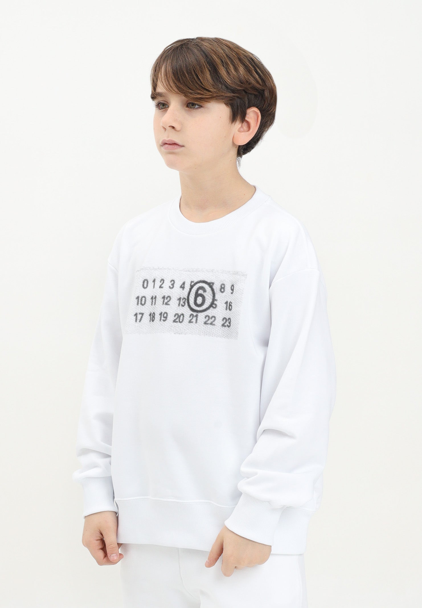 MAISON MARGIELA Felpa girocollo bianca per donna, ragazzi e bambini con logo numerico Pixe M60796MM02X M6100 MAISON MARGIELA 
