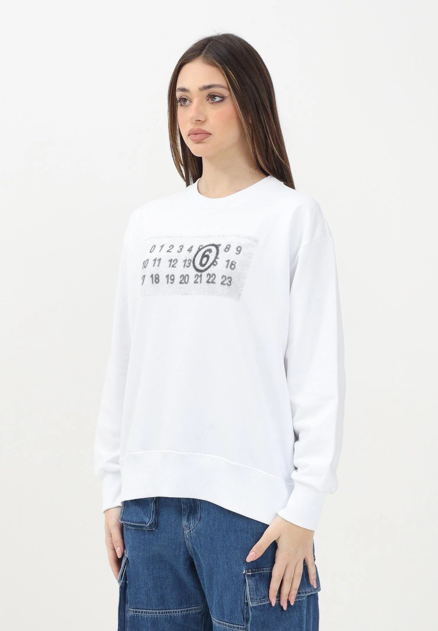 MAISON MARGIELA Felpa girocollo bianca per donna, ragazzi e bambini con logo numerico Pixe M60796MM02X M6100 MAISON MARGIELA 