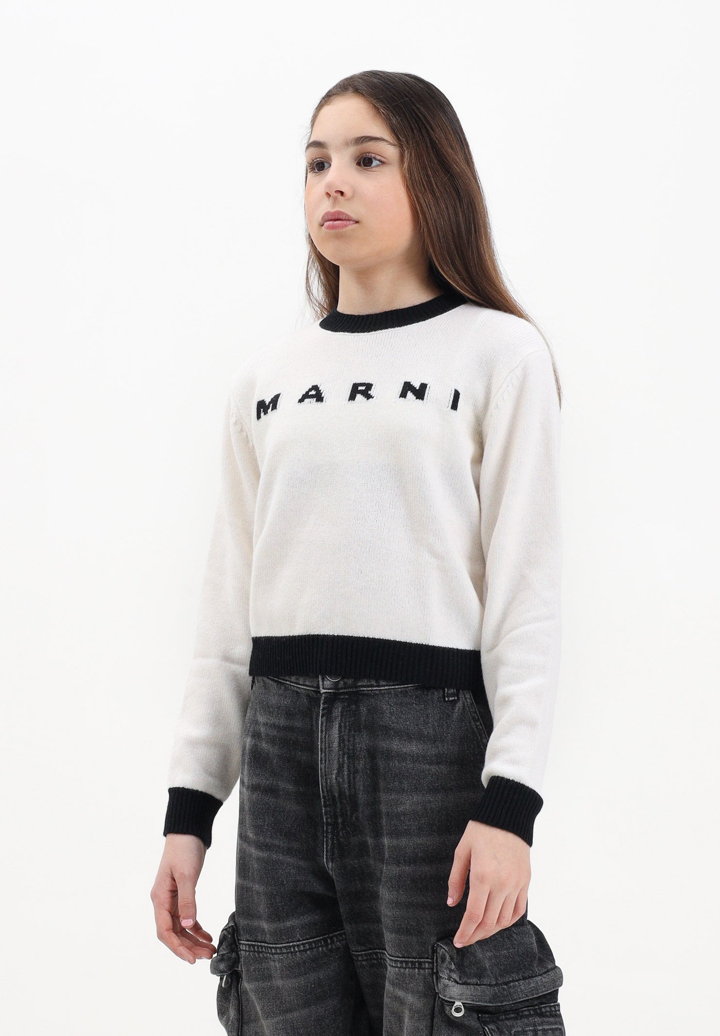 MARNI Maglioncino girocollo panna per donna e bambina con logo M00993M00ML 0M111 MARNI 