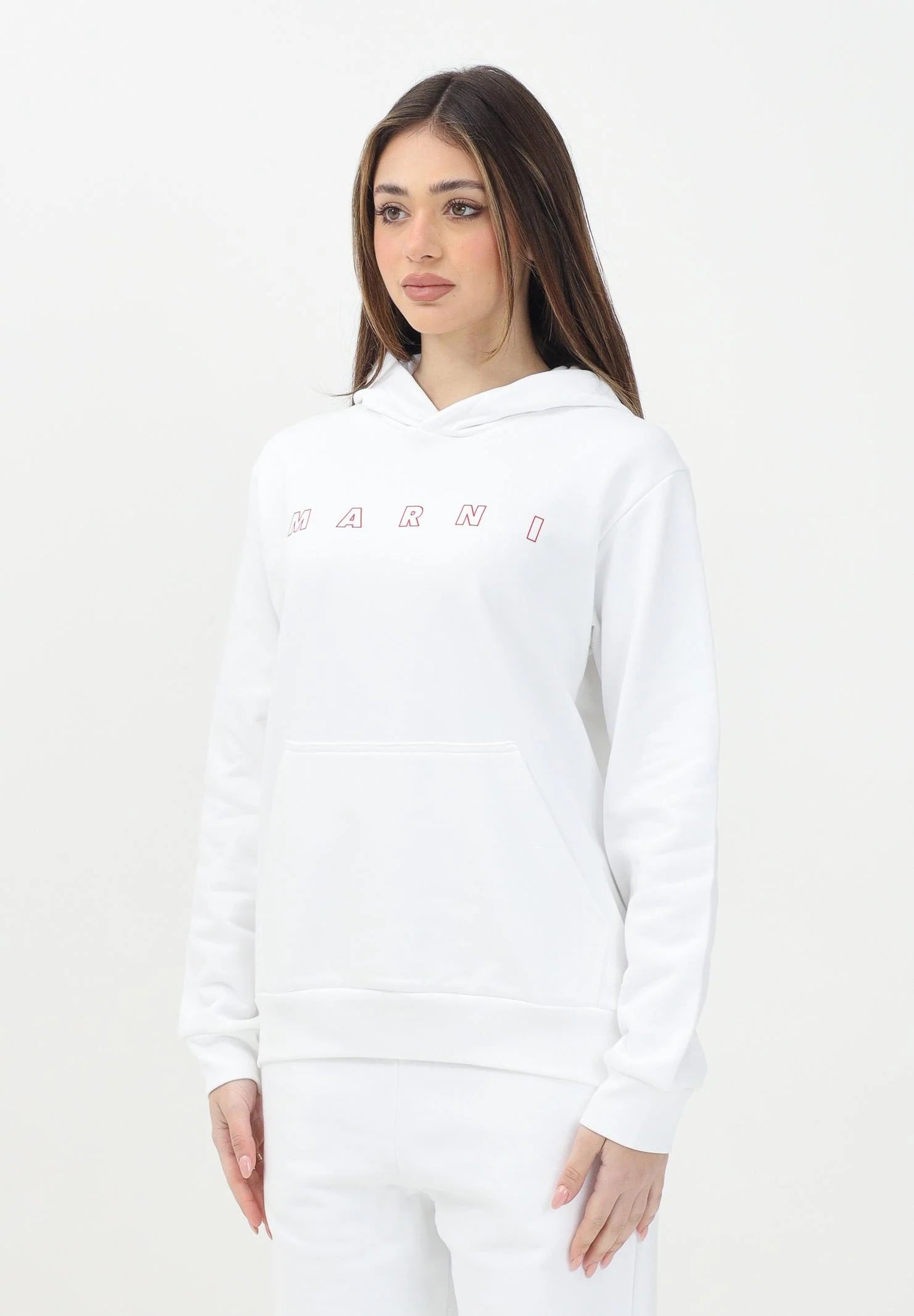 MARNI Felpa con cappuccio bianca per donna, ragazzi e bambini rifinita da stampa logo M01407M00V0 0M100 MARNI 
