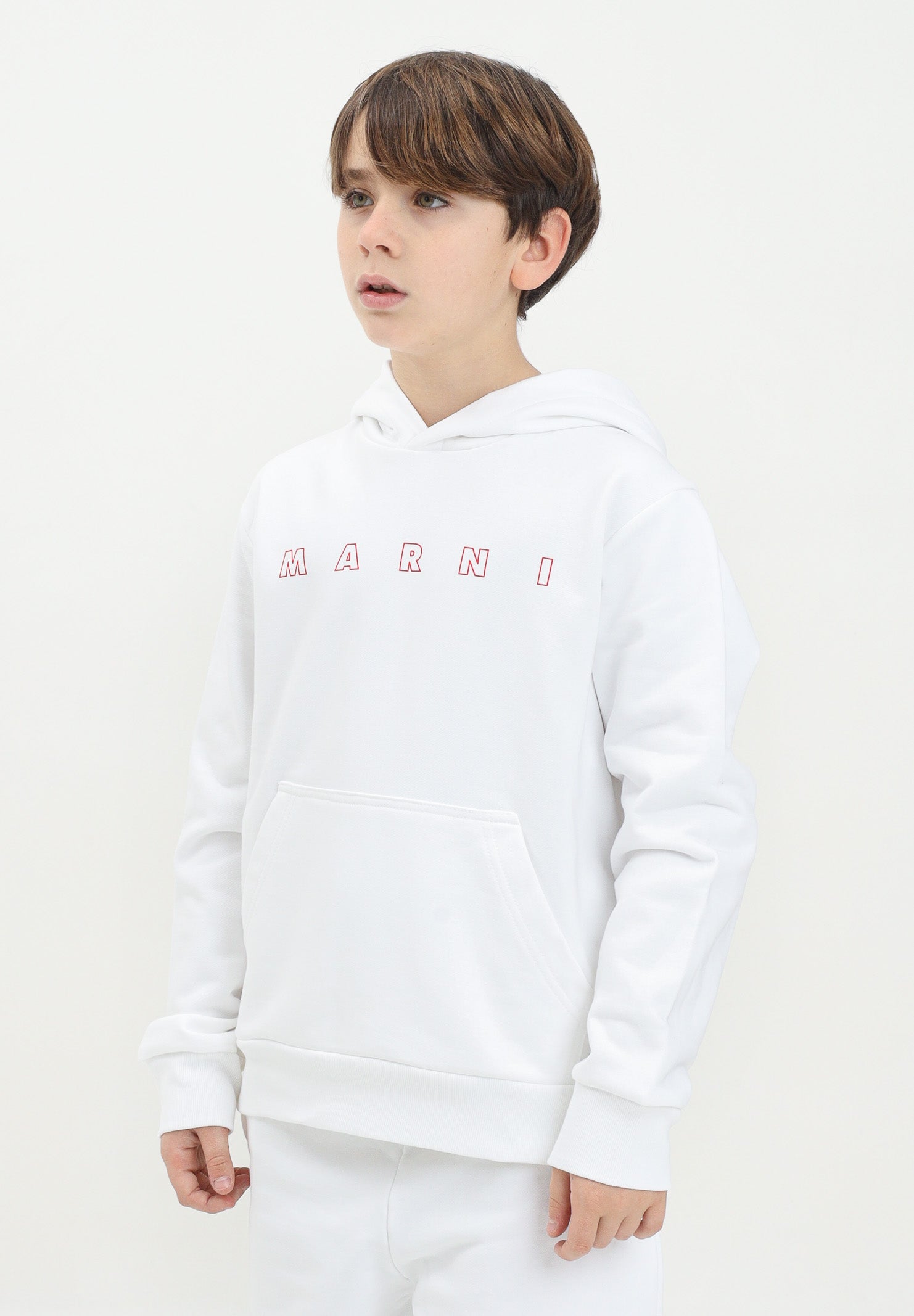MARNI Felpa con cappuccio bianca per donna, ragazzi e bambini rifinita da stampa logo M01407M00V0 0M100 MARNI 