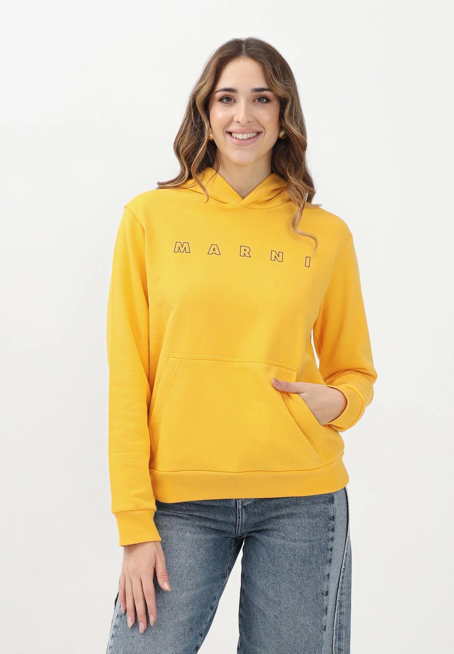 MARNI Felpa con cappuccio gialla per donna, ragazzi e bambini rifinita da stampa logo M01407M00V0 0M219 MARNI 