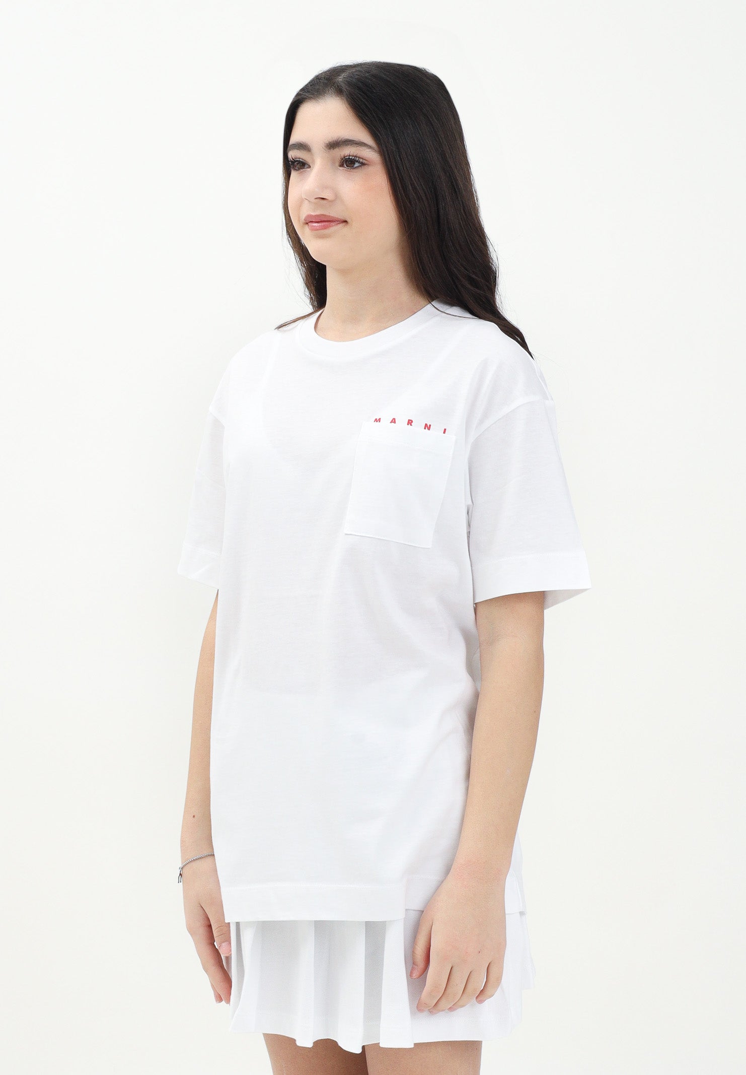 MARNI T-shirt a manica corta bianca per donna, ragazzi e bamini con taschino e logo M01415M00RF 0M100 MARNI 