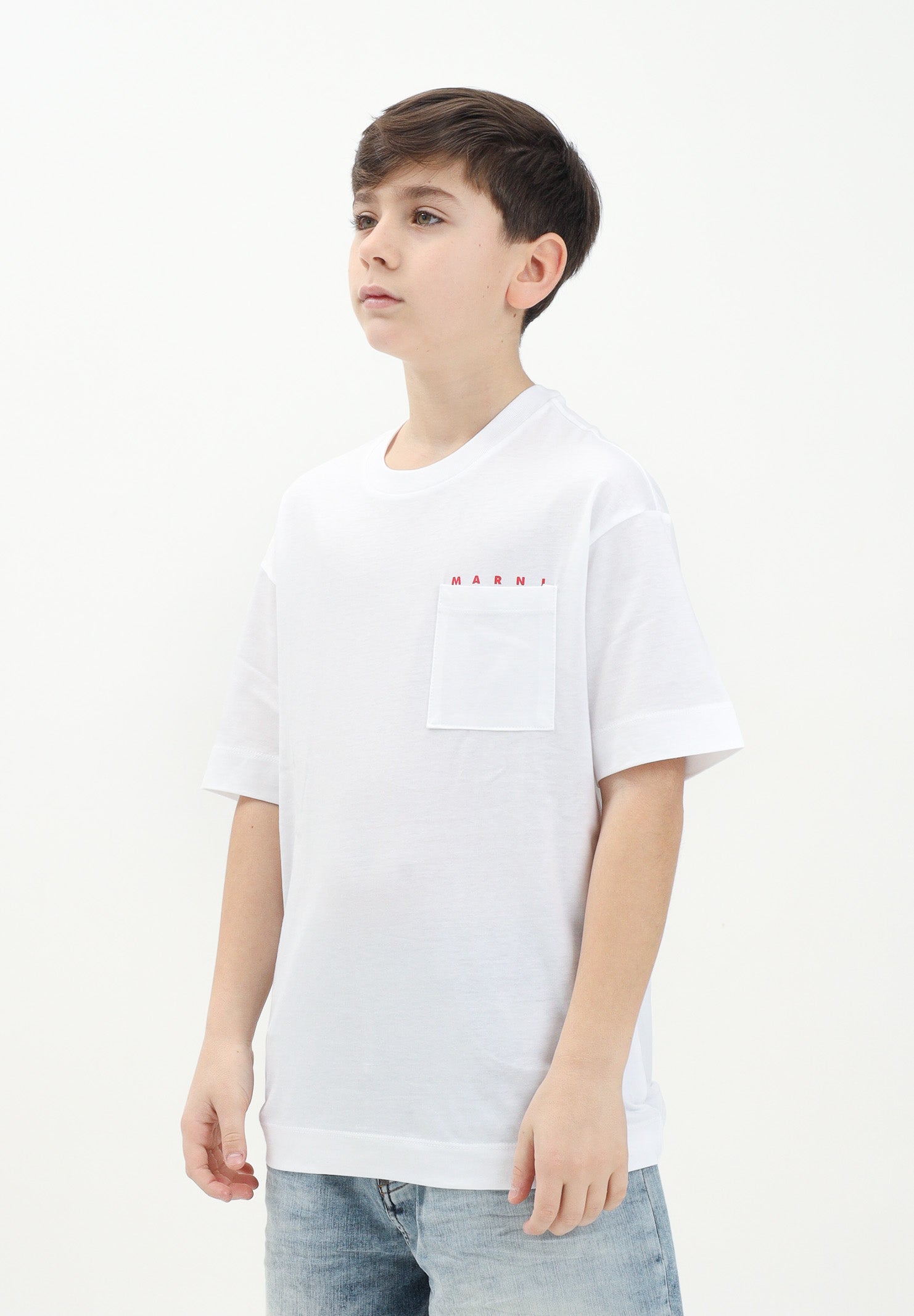 MARNI T-shirt a manica corta bianca per donna, ragazzi e bamini con taschino e logo M01415M00RF 0M100 MARNI 