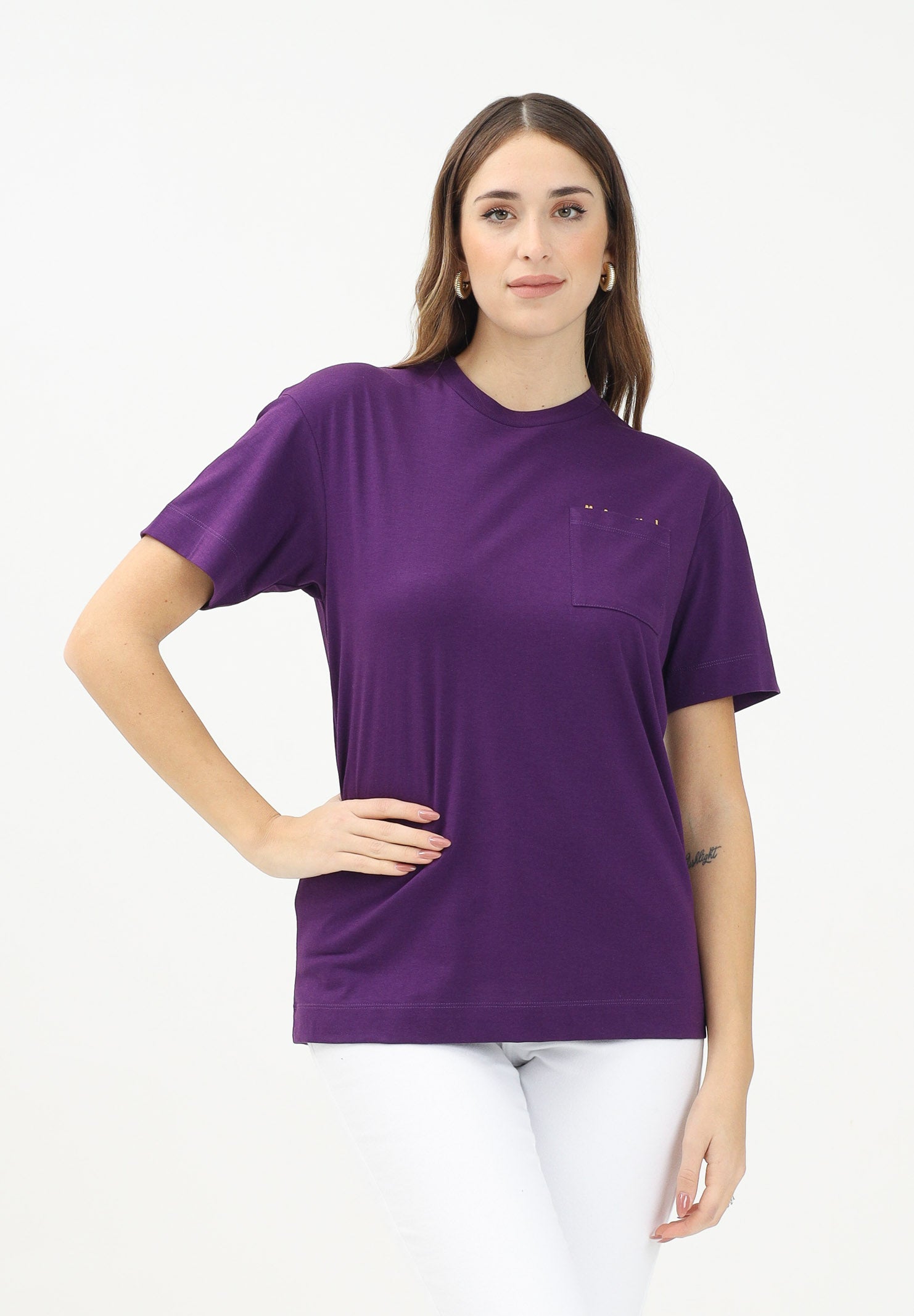 MARNI T-shirt a manica corta viola per donna, ragazzi e bamini con taschino e logo M01415M00RF 0M609 MARNI 