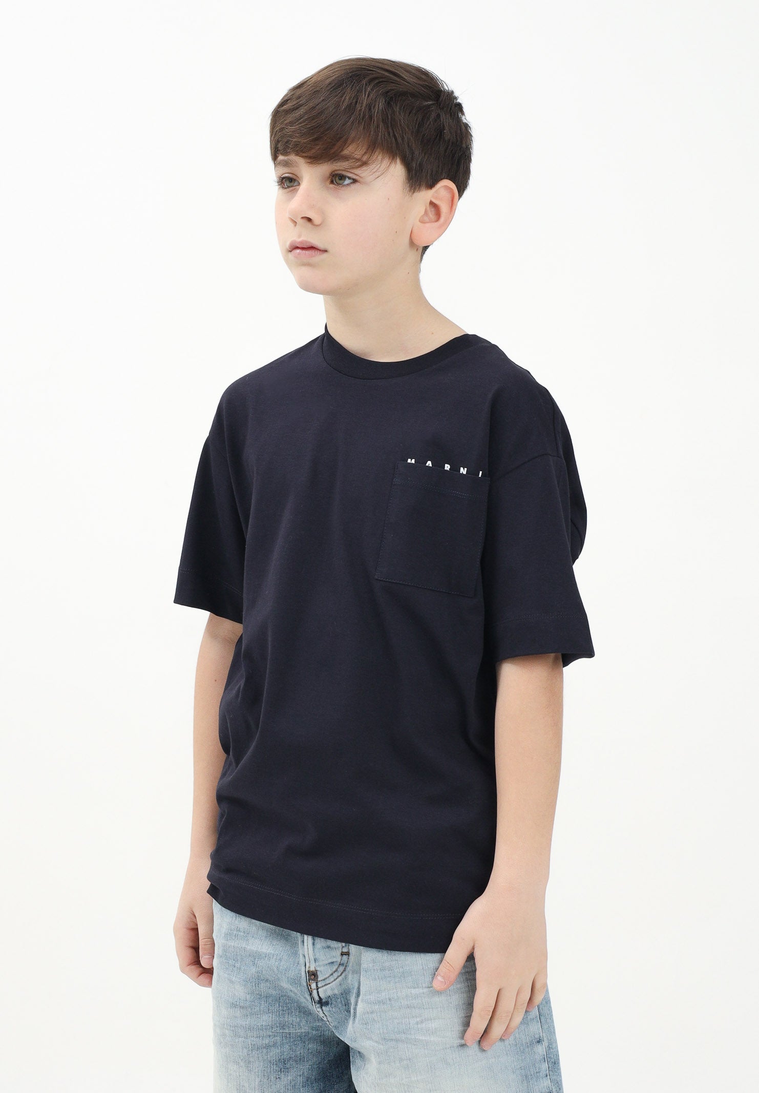 MARNI T-shirt a manica corta blu per donna, ragazzi e bamini con taschino e logo M01415M00RF 0M803 MARNI 