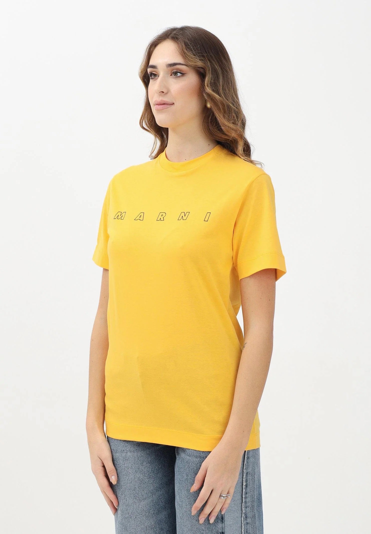 MARNI T-shirt a manica corta gialla per donna, ragazzi e bambine con logo Marni Outline M01466M00RF 0M219 MARNI 