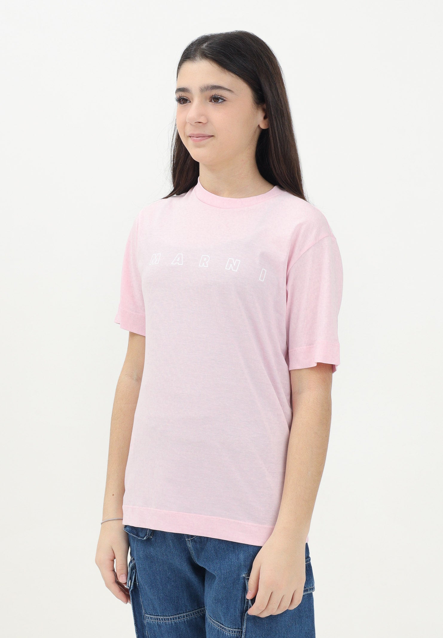 MARNI T-shirt a manica corta rosa per donna, ragazze e bambine con logo Marni Outline M01466M00RF 0M347 MARNI 