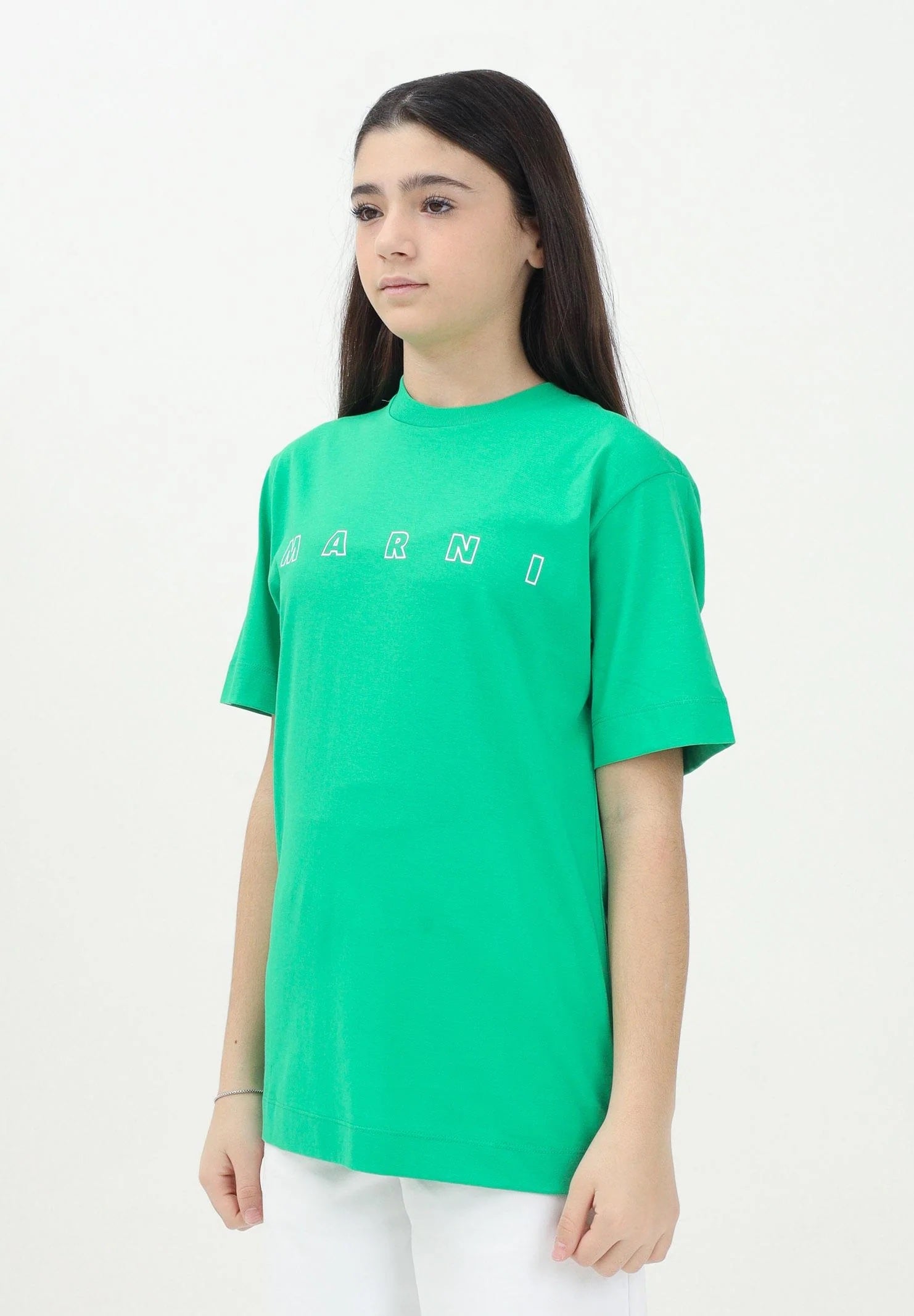MARNI T-shirt a manica corta verde per donna, ragazzi e bambine con logo Marni Outline M01466M00RF 0M541 MARNI 