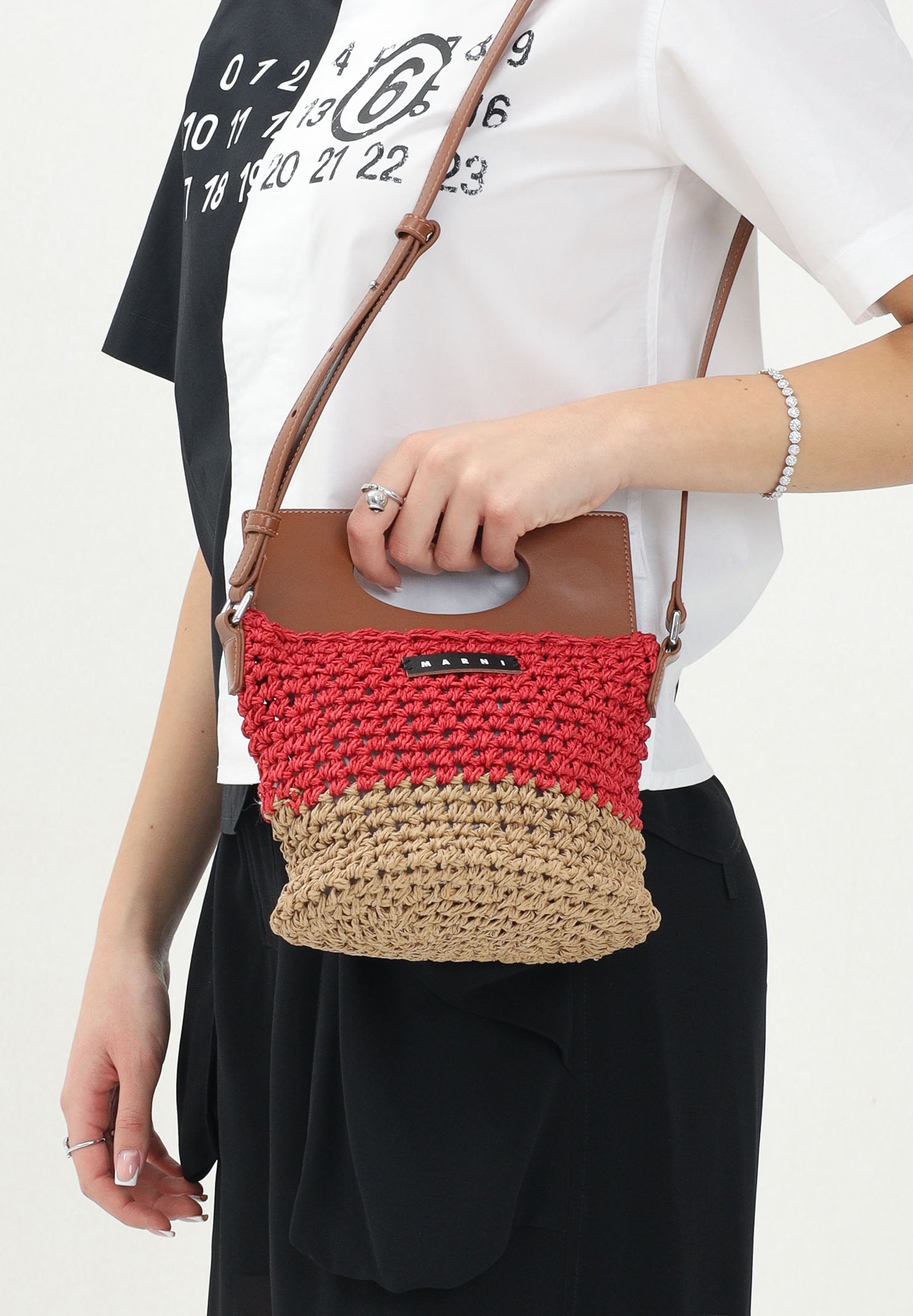 MARNI Borsa leggera in tessuto effetto rafia bicolor da donna M01475M00UH 0M416 MARNI 