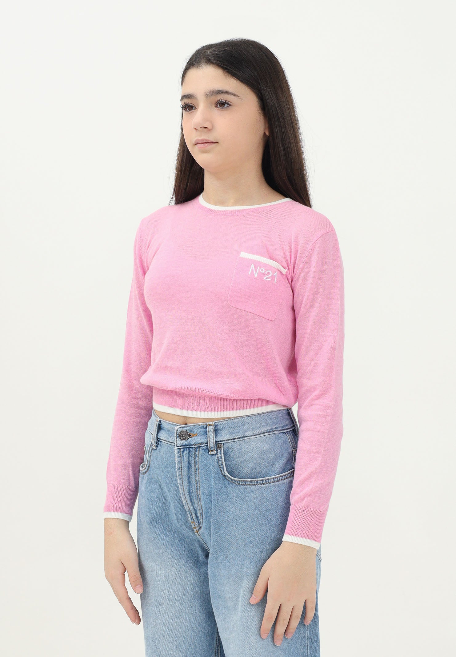 N21 Maglioncino girocollo rosa per donna, ragazze e bambine con taschino N2101WN0424 0N318 N21 