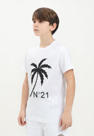 N21 T-shirt a manica corta bianca per donna, ragazzi e bambini con grafica palm tree e logo N2104GN0080 0N100 N21 