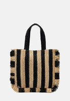PATRIZIA PEPE Borsa mare da donna caratterizzata da un vivace design a righe verticali nere e beige 2B0135V004 FE22 PATRIZIA PEPE 