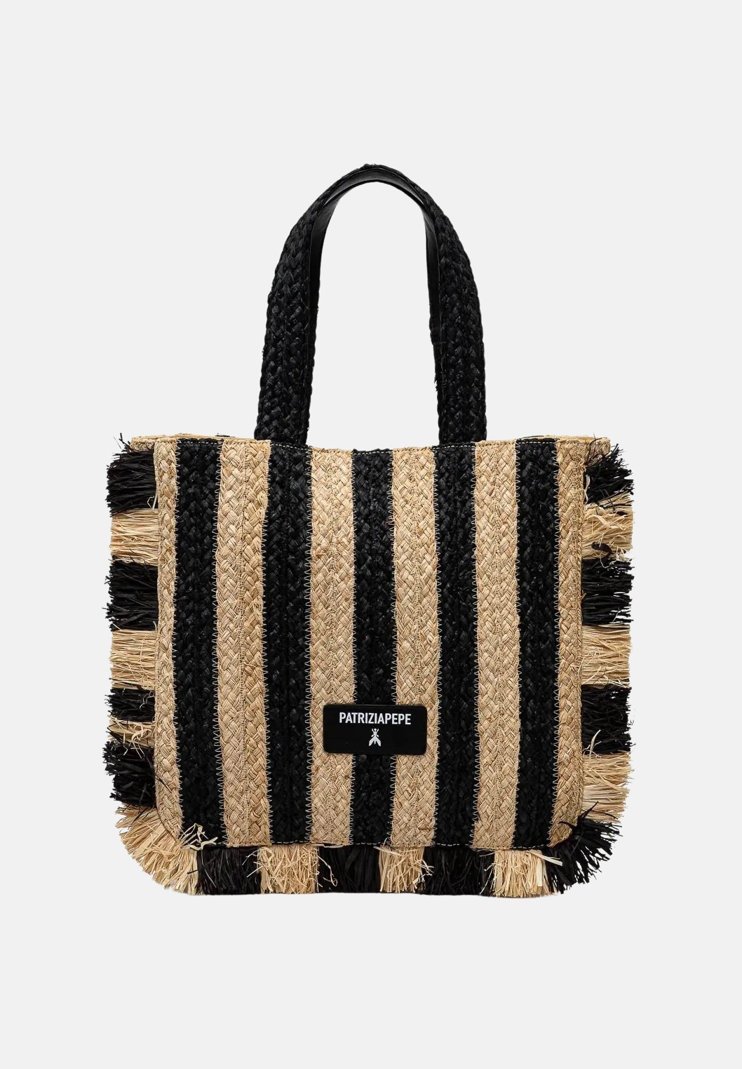 PATRIZIA PEPE Borsa mare da donna caratterizzata da un vivace design a righe verticali nere e beige 2B0135V004 FE22 PATRIZIA PEPE 