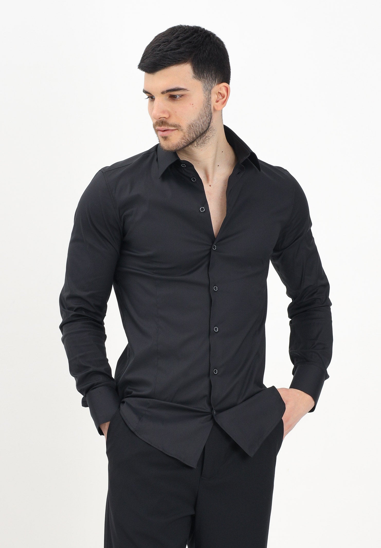 PATRIZIA PEPE Camicia a manica lunga nera da uomo 5C0017A01 K102 PATRIZIA PEPE 