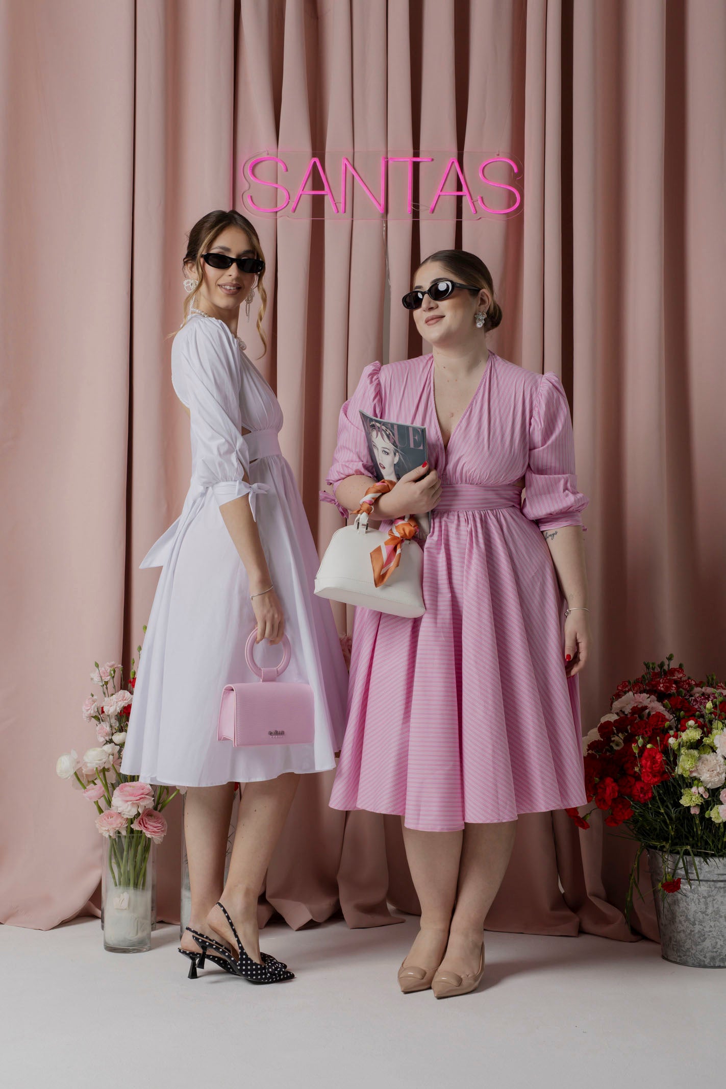 SANTAS Abito midi TIRAMISU' rosa da donna con stampa a righe PV25023 ROSA SANTAS 