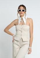 SANTAS Top BROWNIE beige da donna con motivo gessato PV2504 BEIGE SANTAS 
