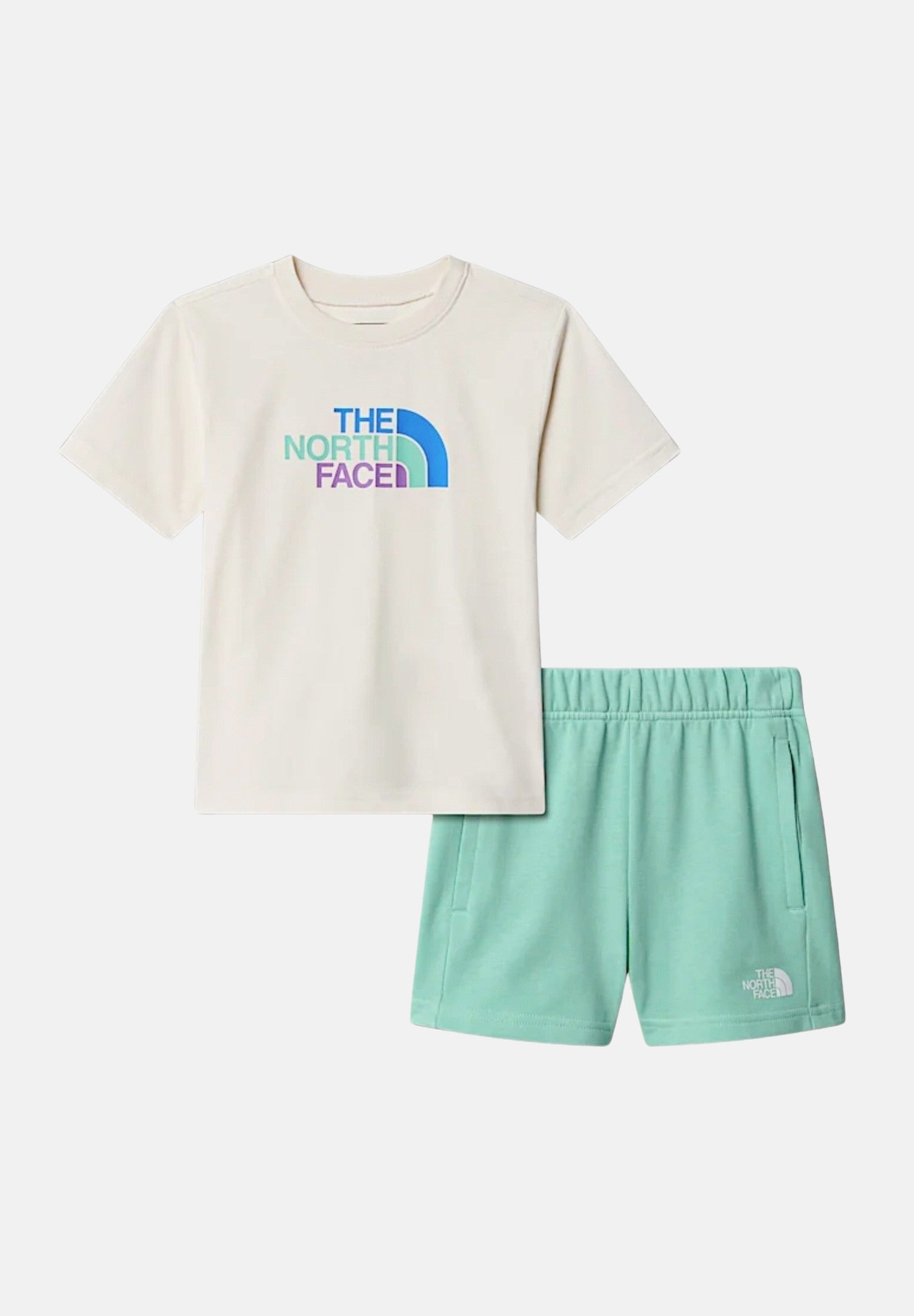 THE NORTH FACE Completino Cotton Summer bianco e verde acqua per bambino e bambina NF0A8ANU56R1 . THE NORTH FACE 