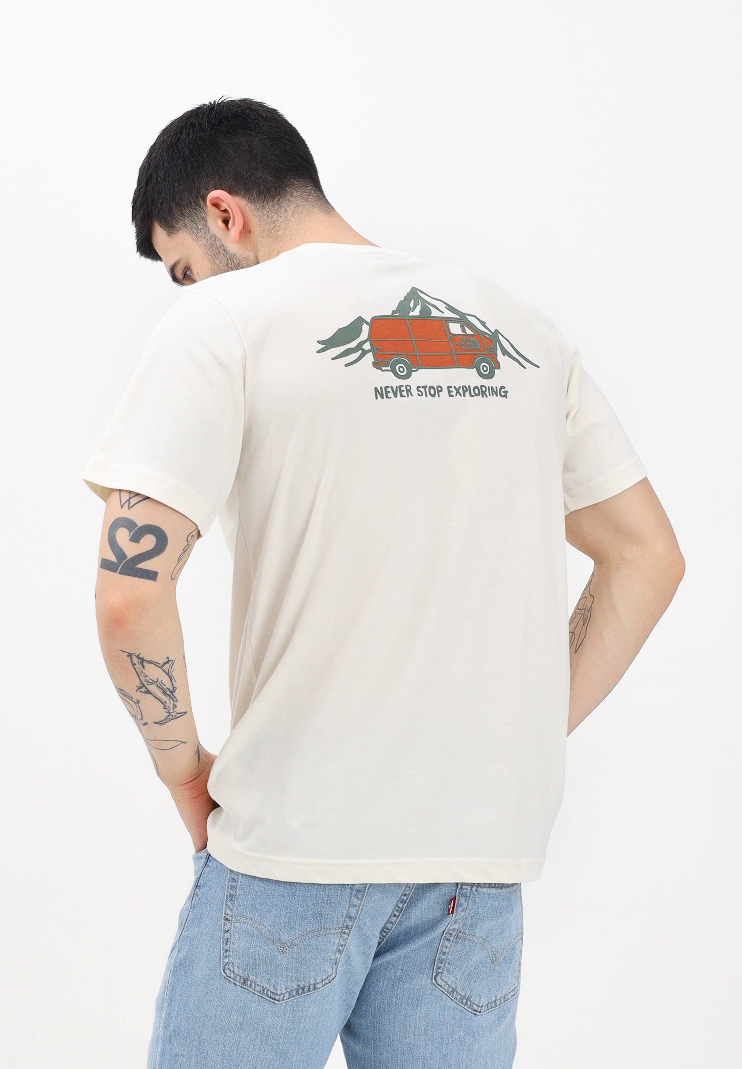 THE NORTH FACE T-shirt a manica corta Outdoor Graphic beige da uomo NF0A8C1ZQLI1 . THE NORTH FACE 