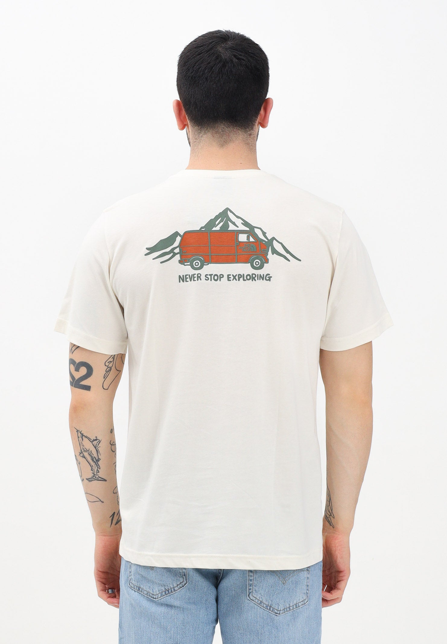 THE NORTH FACE T-shirt a manica corta Outdoor Graphic beige da uomo NF0A8C1ZQLI1 . THE NORTH FACE 