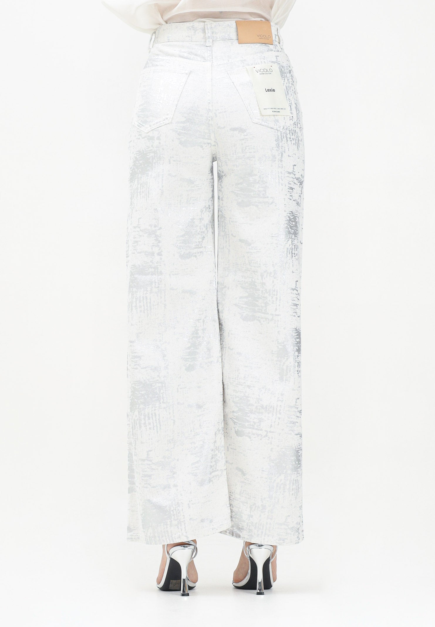 VICOLO Jeans a palazzo bianco da donna con dettagli argento DD5128 AAR VICOLO 
