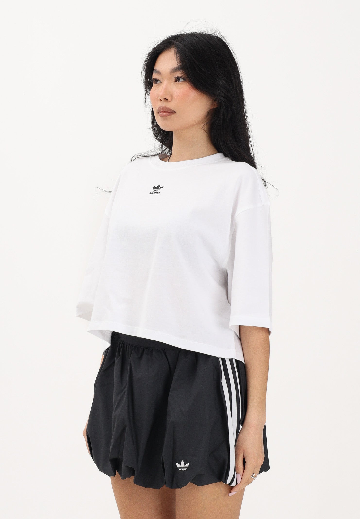 ADIDAS ORIGINALS T-shirt a manica corta Essentials Crop bianca da donna JJ3385 . ADIDAS ORIGINALS 